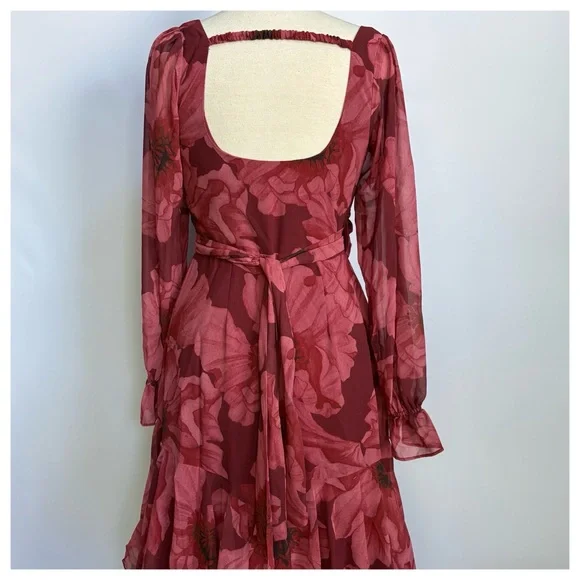 NWT Anthropologie Hutch Kya Long-Sleeve V-Neck Printed Tiered Wrap Maxi Dress XS - Picture 15 of 17